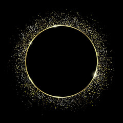 Gold round frame and Glitter. Glowing particles - obrazy, fototapety, plakaty