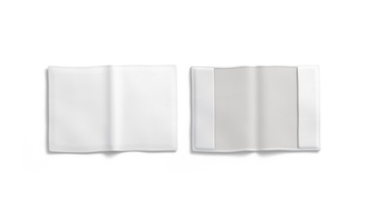 Blank white passport cover mockup, front and back, isolated, 3d rendering. Empty identity document...