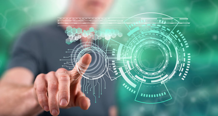 Obraz premium Man touching a technology concept
