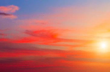 Landscape sun colorful cirrus-cumulus clouds