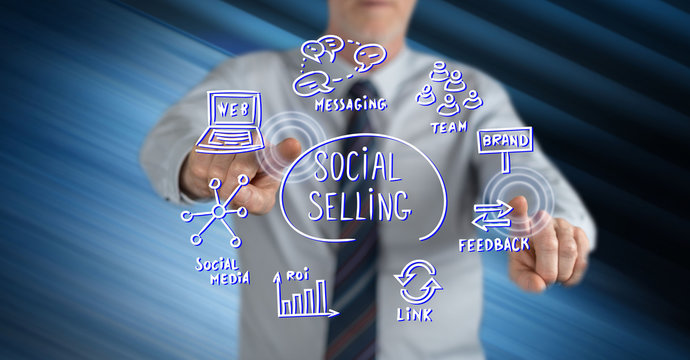Man touching a social selling concept