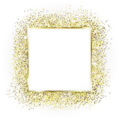 Gold square frame and Glitter. Glowing particles