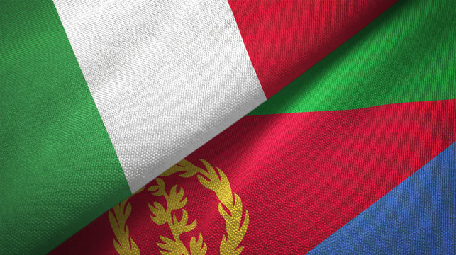 Italy and Eritrea two flags textile cloth, fabric texture - Powered by Adobe