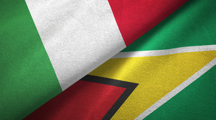 Italy and Guyana two flags textile cloth, fabric texture