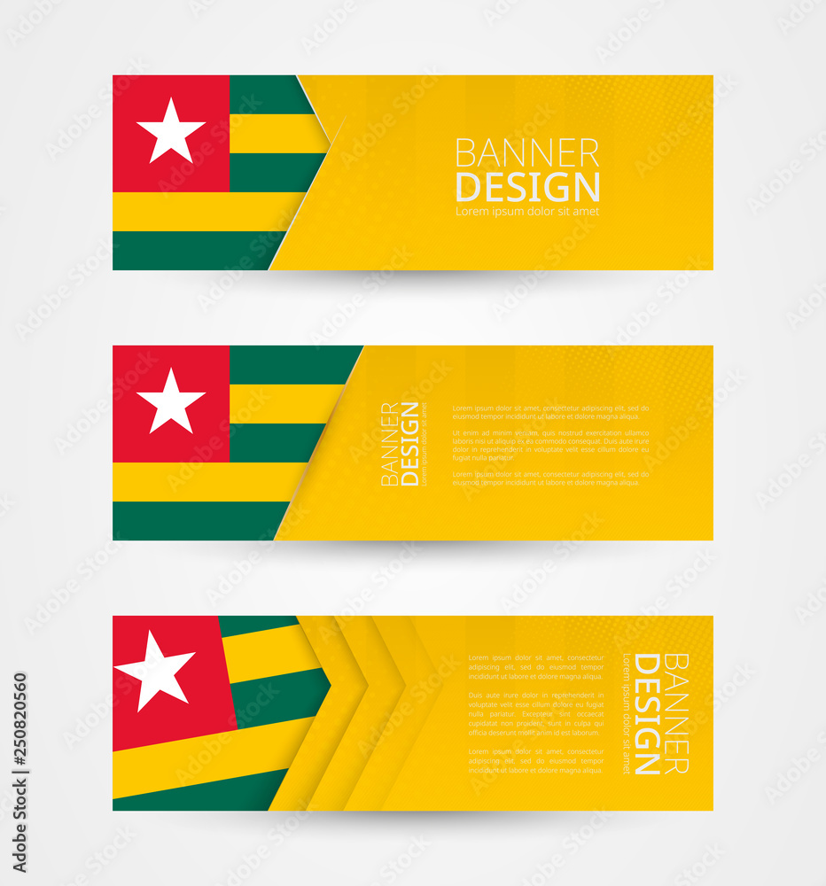 Wall mural set of three horizontal banners with flag of togo. web banner design template in color of togo flag.