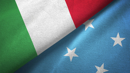 Italy and Micronesia two flags textile cloth, fabric texture