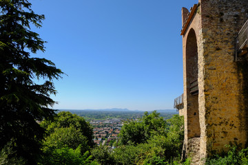 Fototapeta na wymiar Panorama from the upper Castle of Marostica. Marostica, Vicenza, Itlay. August 2018