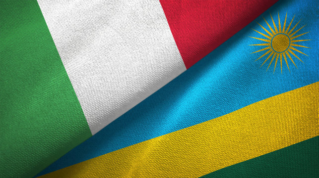 Italy and Rwanda two flags textile cloth, fabric texture
