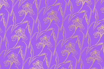  Iris flower logo in the style of engraving. Beauty logo.  Beauty Bar. Business cards design template. Romantic design for natural cosmetics, perfume, women products.