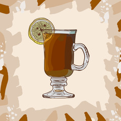 Hot Toddy classic warm cocktail illustration. Alcoholic warm bar drink hand drawn vector. Pop art menu image item. - 250821105