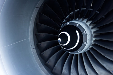blue tone jet engine blades closeup