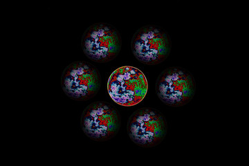abstract background with balls,colorful, planet,sphere, red, green,space,color 