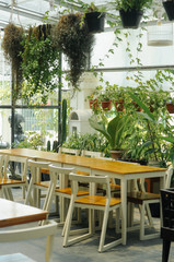 table and chairs in cafe