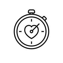 workout stopwatch icon. stopwatch with love symbol. simple monoline vector graphic