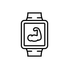 gym workout tracking smartwatch icon. smart watch with hand muscle symbol. simple monoline vector graphic.