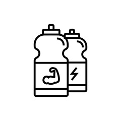 fitness energy drink icon. sport drink bottle with muscle hand illustration. simple monoline vector graphic.