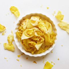 Crispy durian chips on a white background