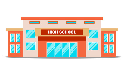 High School Building Vector. Classic. Isolated Flat Cartoon Illustration