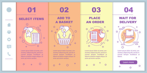 Online shopping onboarding mobile web pages vector template
