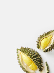 Fresh cut durian on a white background, king of fruit from Thailand