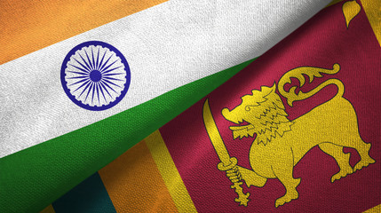 India and Sri Lanka two flags textile cloth, fabric texture