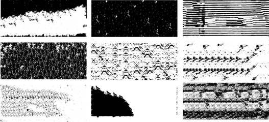 Set of grunge textures. Black and white overlay template.