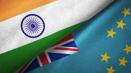 India and Tuvalu two flags textile cloth, fabric texture
