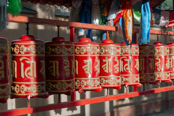 Buddhist red prayer drums