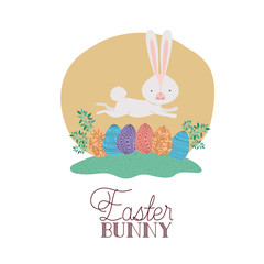 easter bunny label with egg isolated icon