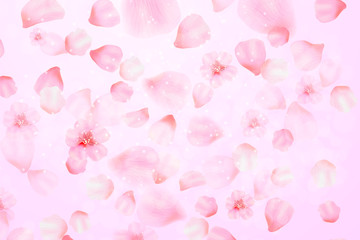 Falling sakura pink blossom Vector illustration. Romantic background