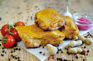 Meat and spring fresh and ripe vegetables