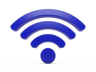 3D Rendering Blue Wifi Wireless Network Symbol isolated on white background