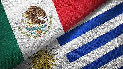 Mexico and Uruguay two flags textile cloth, fabric texture