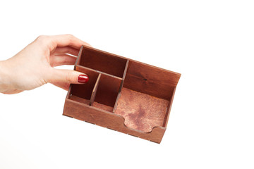 wooden organizer on white background