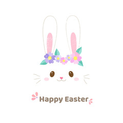Cute rabbit face with flowers easter banner hand drawn style.