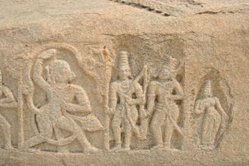 Temples and ruins in Hampi in India