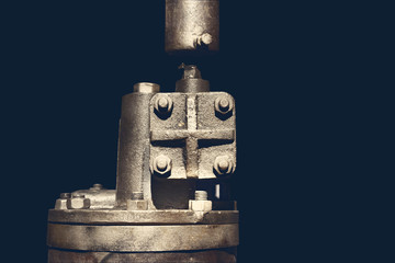 Old steam pump part, used on railway equipment and transport. Concept of retro, time and steampunk.