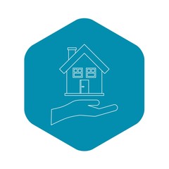 House and palm icon. Outline illustration of house and palm vector icon for web