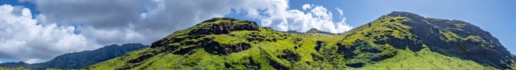 Panoramic view of mountains in Oahu Waianae Kai Forest Reserve