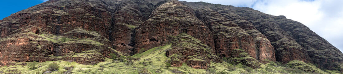 Panoramic view of mountains in Oahu Waianae Kai Forest Reserve