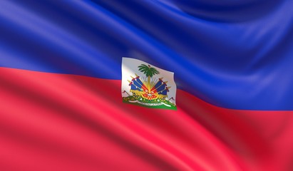Flag of Haiti. Waved highly detailed fabric texture. 3D illustration.