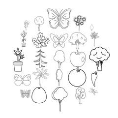 Diversity of flora icons set. Outline set of 25 diversity of flora vector icons for web isolated on white background