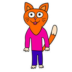 Cartoon  doodle cat isolated on white background. Vector illustration.  