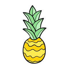 Pineapple isolated on white background. Cartoon pineapple. Vector illustration.  
