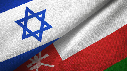 Israel and Oman two flags textile cloth, fabric texture