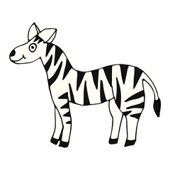 Cartoon doodle linear zebra isolated on white background. Vector illustration. 