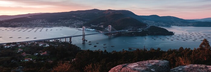 view of the Rande bridge and the estuary in Vigo, Galicia