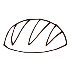 Cartoon doodle linear white bread isolated on white background. Vector illustration.