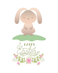 happy easter label with flowers icon
