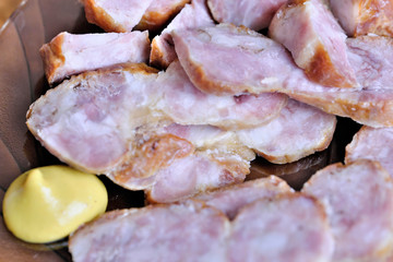 Sliced homemade pork sausage